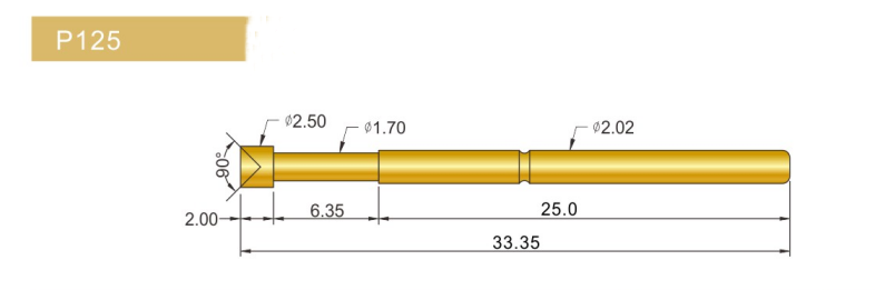 P125-LM探針尺寸、P125探針尺寸、2.0探針、測(cè)試探針、測(cè)試頂針、彈簧針