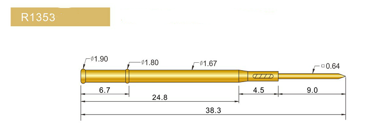 R1353-W探針套管、1.67mm測試針、總長38.3mm、彈簧針套管圖片、測試針套管圖片、頂針套管圖片、探針套管圖片